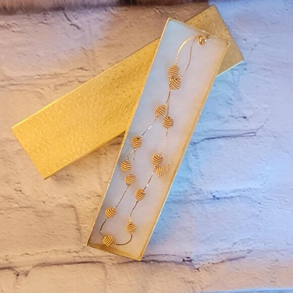 Vintage Trifari Gold Tone Spiral Beaded Necklace and Earring Set #Y2K #Boho - Picture 5 of 5